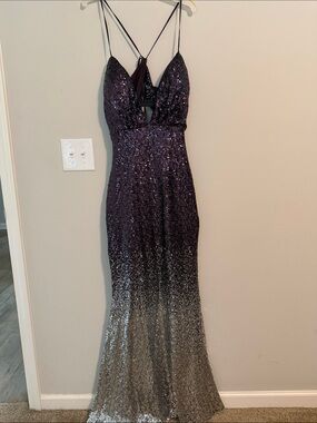 Sequined Ombre Evening Gown - Purple to Silver
